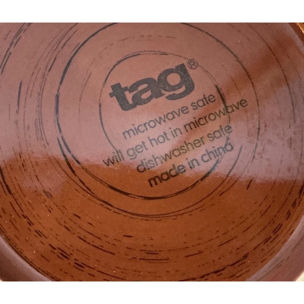 Tag Pasta Bowls Set of 2 Red Brown Wide Rim Stoneware 9 Inch Casual Dining